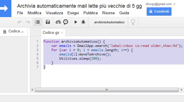Gmail archiviare automaticamente vecchie mail già lette
