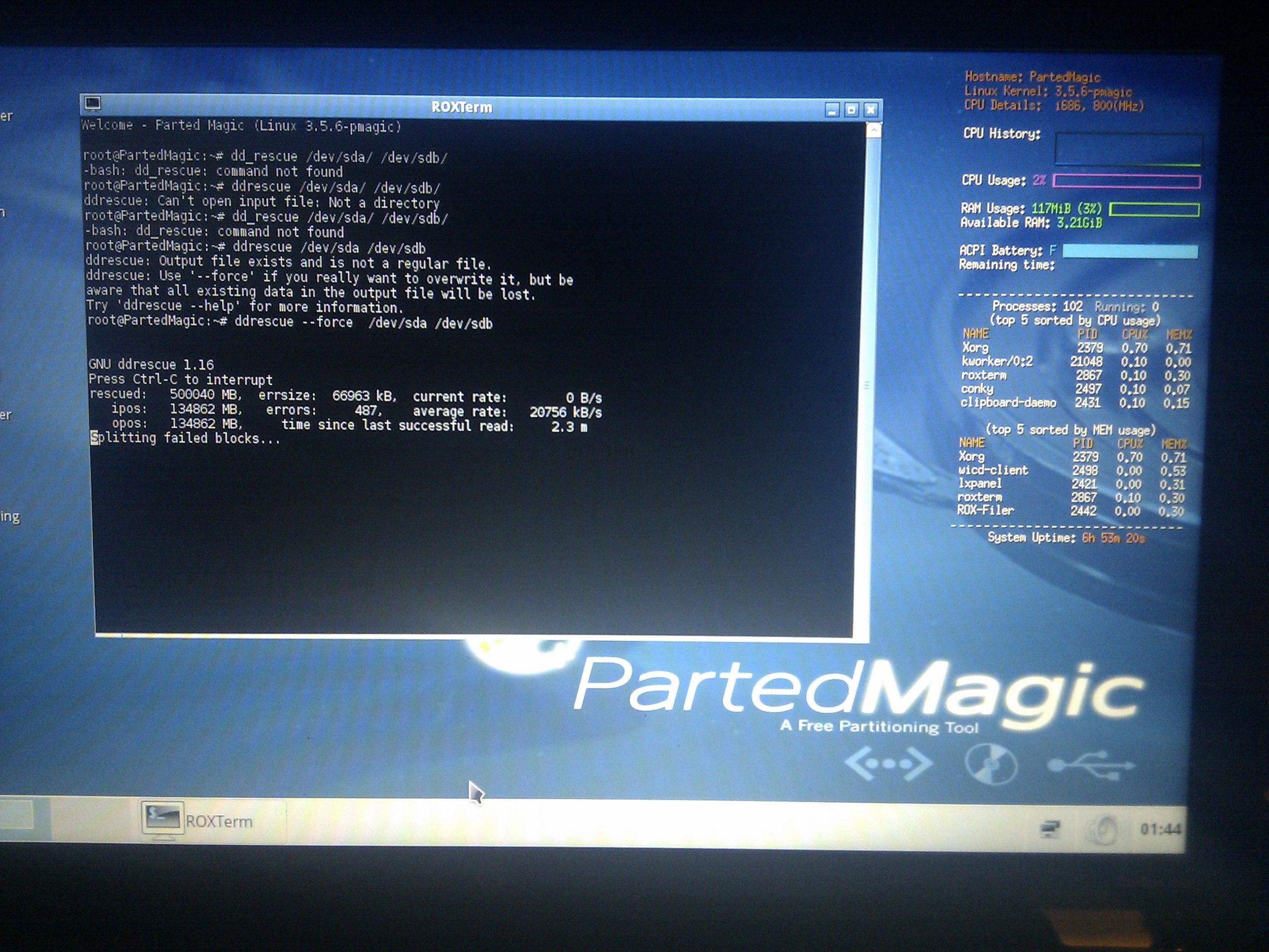 Sistema instabile, problemi di disco, Smart Hard Disk Error 301 su HP, risolto con ddrescue.